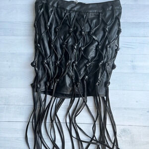 RARE Hot & Delicious Black Faux Leather Net Mini Skirt L